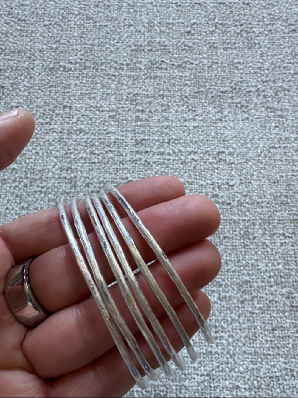 Silver Textured Stackable Bangle Set - Picture 2 of 3